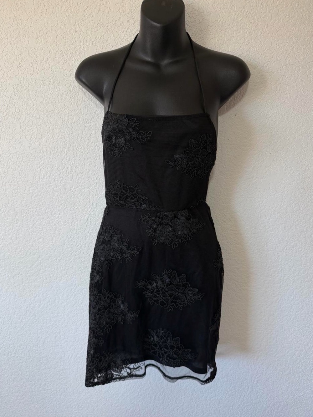 Lucy in the Sky Black Lace Halter Mini Dress